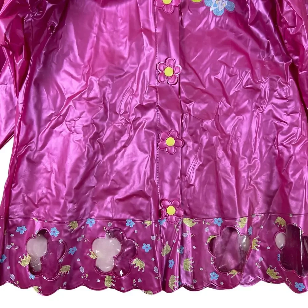 Vintage Y2K Disney Store Princess Pink Vinyl Raincoat Hood Belle Cinderella S/M